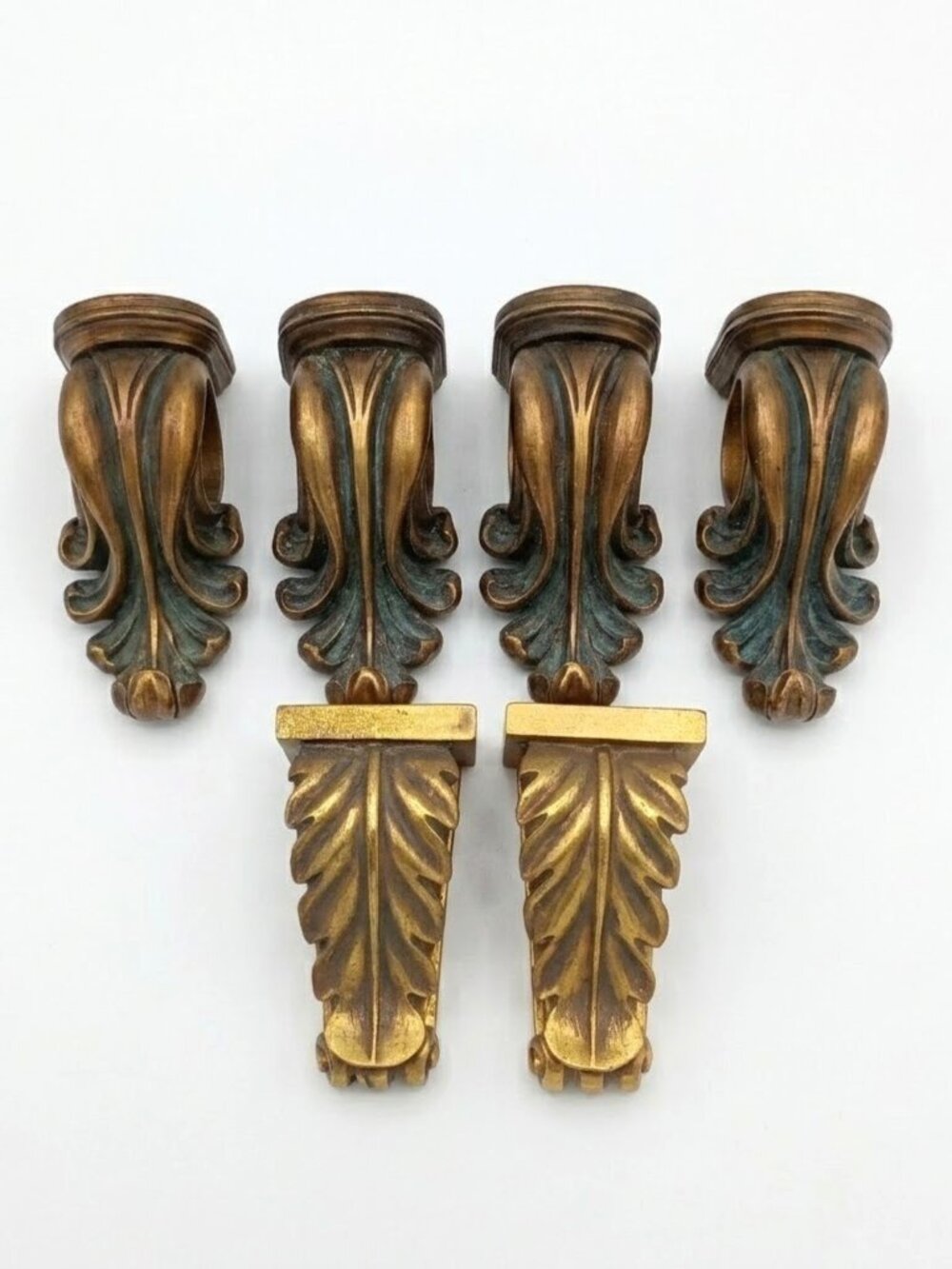 Vintage Ornate Gold Curtain Rod Brackets Corbels Acanthus Leaf Hollywood Regency